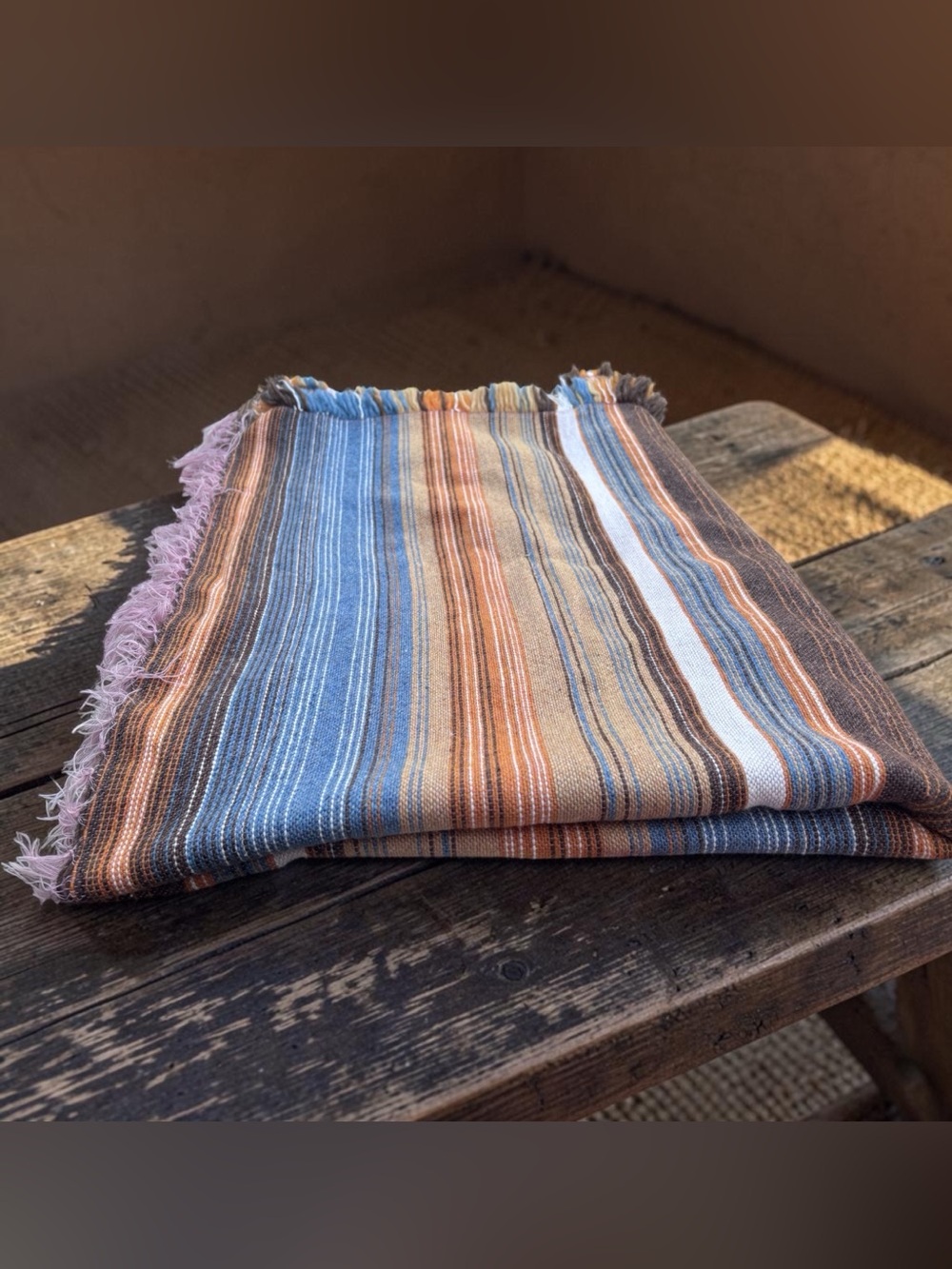 Vintage Handwoven Cotton Blanket 50”x70”